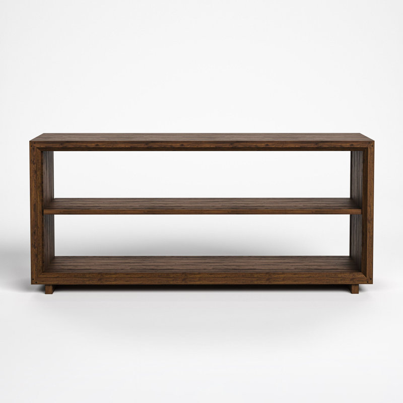 Stickley Saranac Media Console, Sofa Table, Low Bookcase, Solid Rustic Walnut, Sustainable Construction, Open Back, Adjustable Shelf, Sled Base, 64in W x 16in D x 29in H, Made in USA