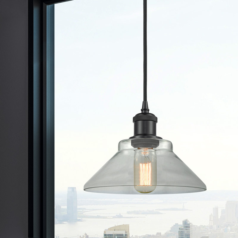 Luminaire suspendu conique à 1 lumière Newton St Loe, Noir mat, Ampoule non incluse, Transparent