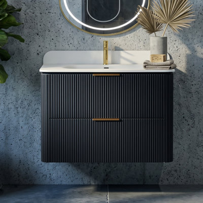 Meuble-lavabo suspendu de 76 cm (30 po) avec lavabo monobloc et fini noir mat