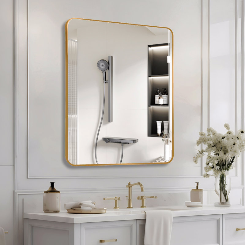 Rectangular Bathroom Wall Mirror, Gold