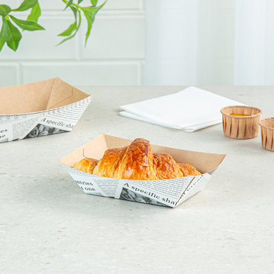 Restaurantware-Bio Tek 1/2 Pound Food Trays, 400 Disposable Paper Food Trays - Heavy-Duty, Greaseproof, Newsprint Paper Food Boats, For Snacks, Appetizers, Or Treats, Use At Parties Or Carnivals
