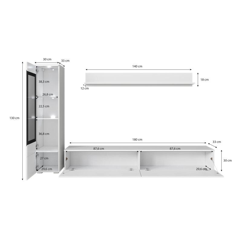 Dorfman Entertainment Centre for TVs up to 75", 180 cm, Concrete White