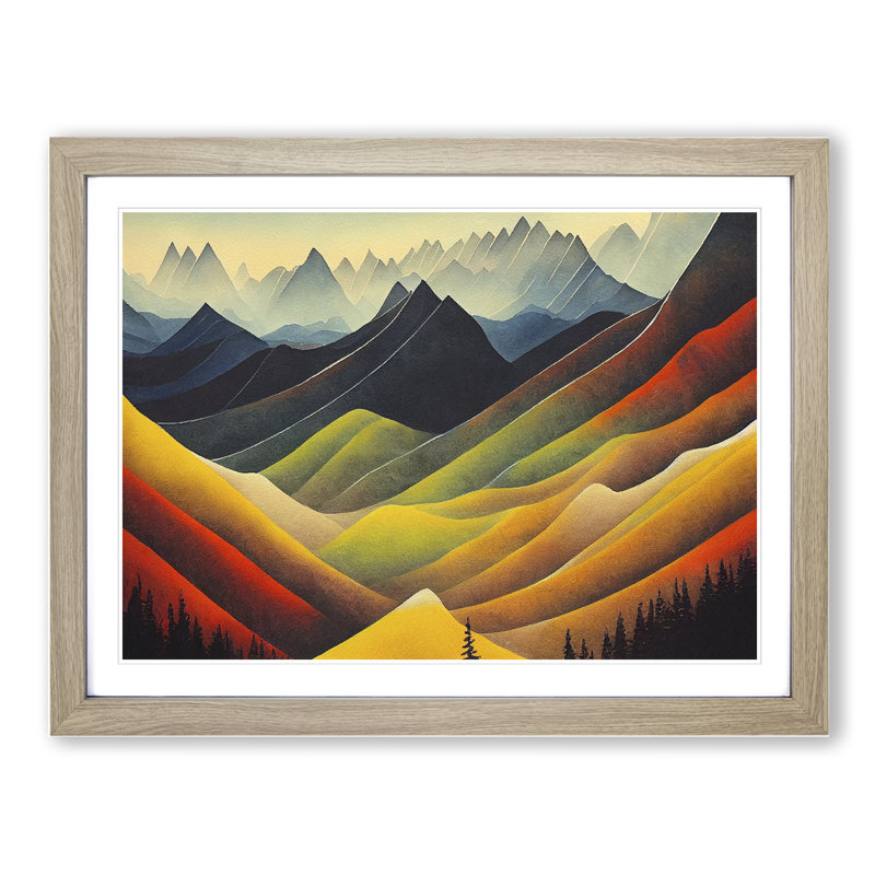 Watercolour Mountain Scene Vol.1 1 Piece Single Picture Frame Painting, 46cm H x 64cm W x 2cm D, Oak