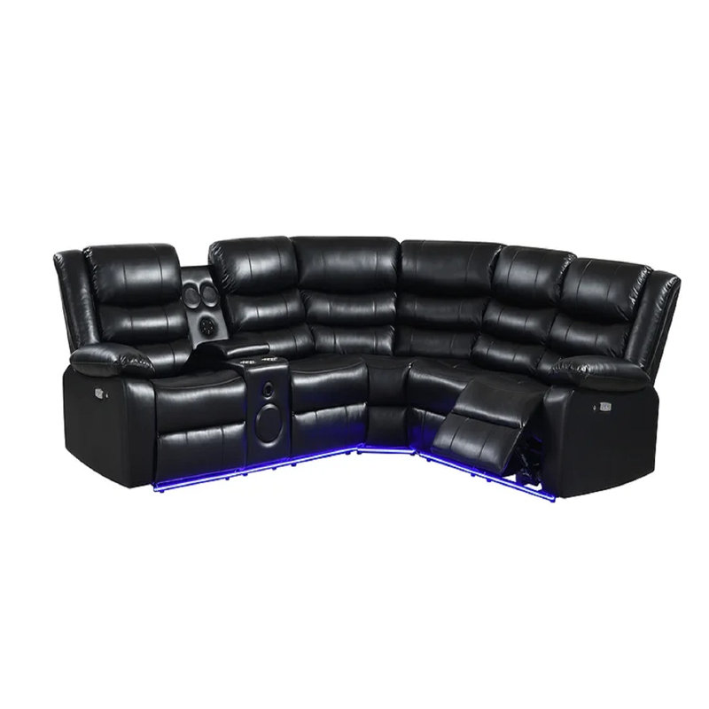 Canapé modulaire inclinable électrique Lizon avec caractéristiques techniques, Black Faux Leather