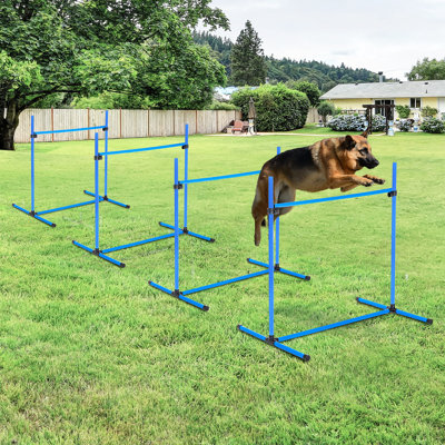 4 Piece Dog Agility Training Aggregation Pack With Adjustable Jump Bars, Fixed Bottom Bar, And Carry Bag For Outdoor Training, Blue, 9.76 Lb Course Equipment Gathering Package: Heights, Included