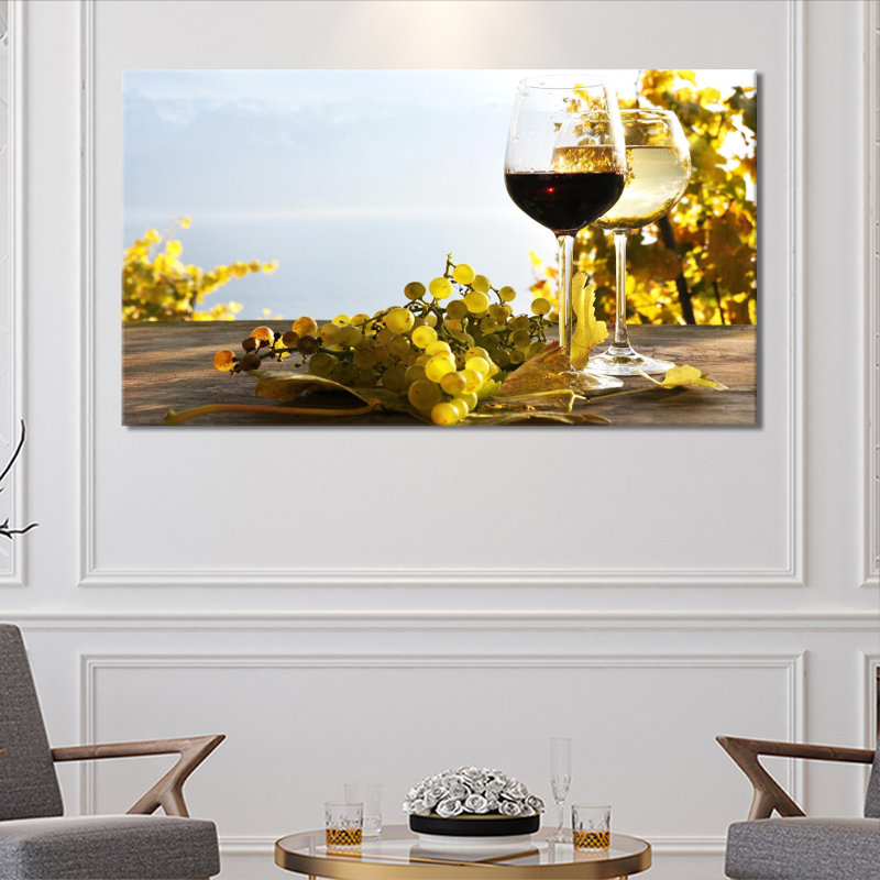 Food & Drink Collection Red Or White Modern Wine - Wrapped Canvas Print, 76cm H x 127cm W x 3.2cm D