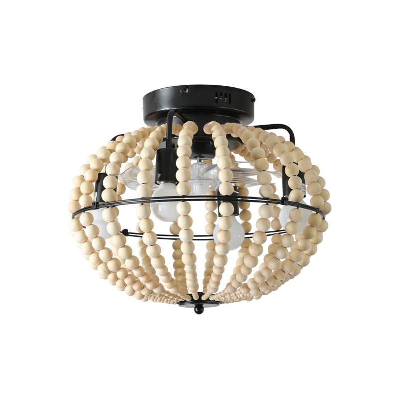 Ventilateur de plafond perlé 18 po avec lumière et télécommande, finition chêne blanc Boho