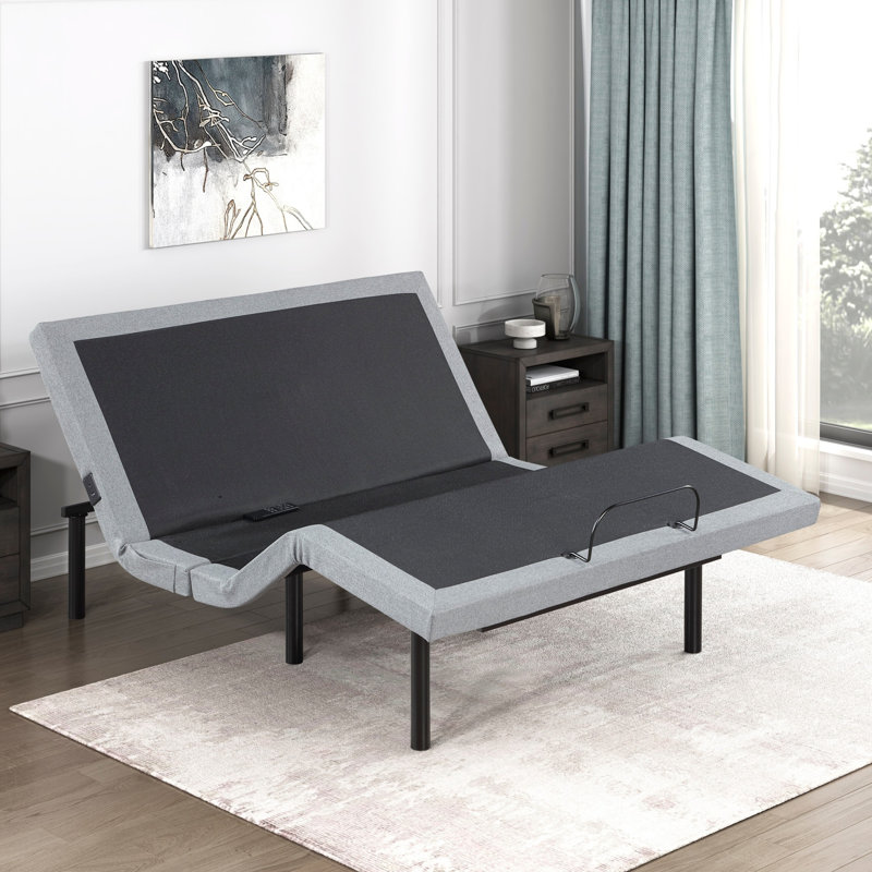 Base de lit pleine grandeur à réglage électrique gris avec mode zéro gravité, double fonction de massage tête et pied, ports de charge USB-A et USB-C, veilleuse à DEL, cadre en métal robuste, capacité de poids de 400 lb, cadre de lit pour chambre à coucher intelligente