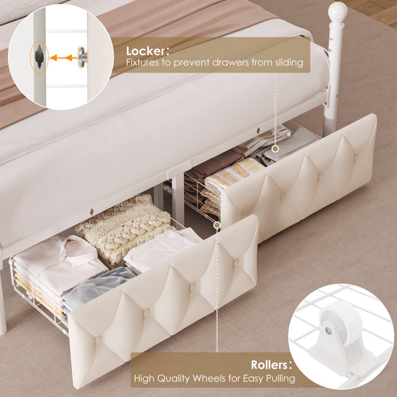 ⭐️ Magical Princess Bed for Kids | Full Size with LED Lights & USB Charging | Cream, Cream, Full