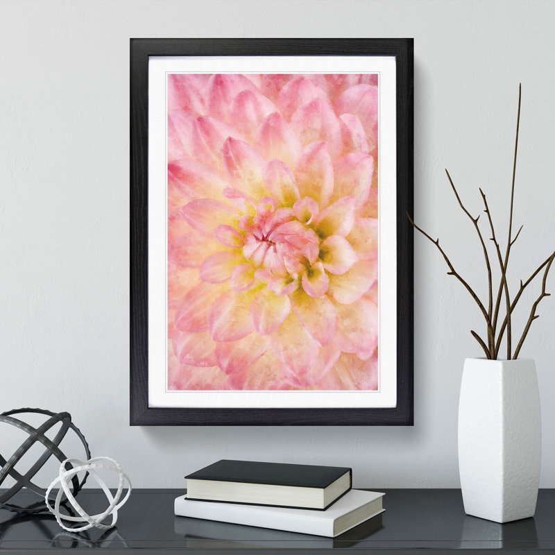 Pink Dahlia Flower Abstract - Single Picture Frame Print on MDF, Black Framed, 33cm H x 24cm W x 2cm D