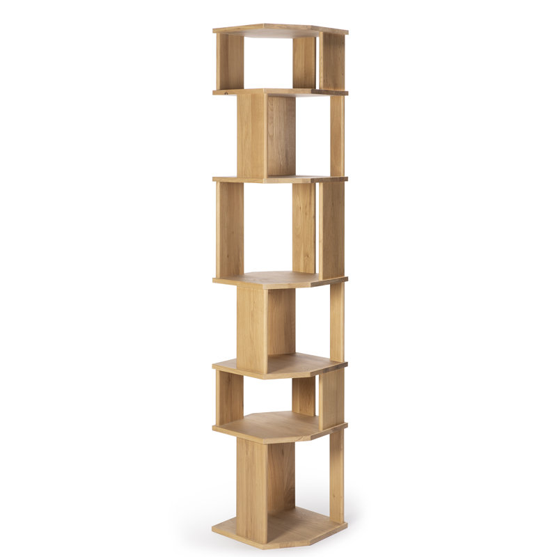 Stairs Solid Wood Geometric Bookcase, Oak