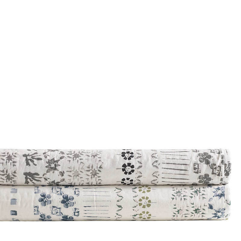 Ivory and Juniper Twin Cotton Coverlet with Floral Motifs