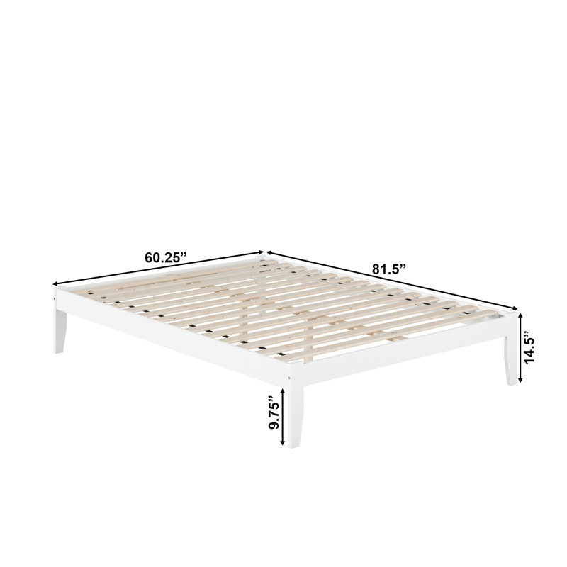 Javaunte Solid Wood Platform Standard Bed, White, Queen