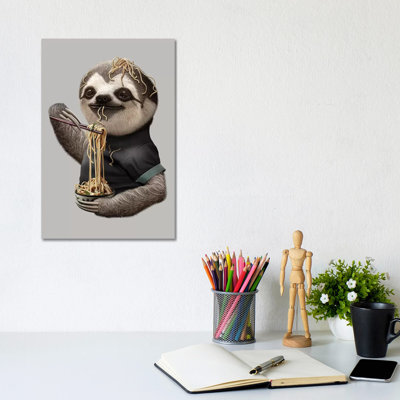 Sloth Eat Noodle by Adam Lawless - Print on Canvas