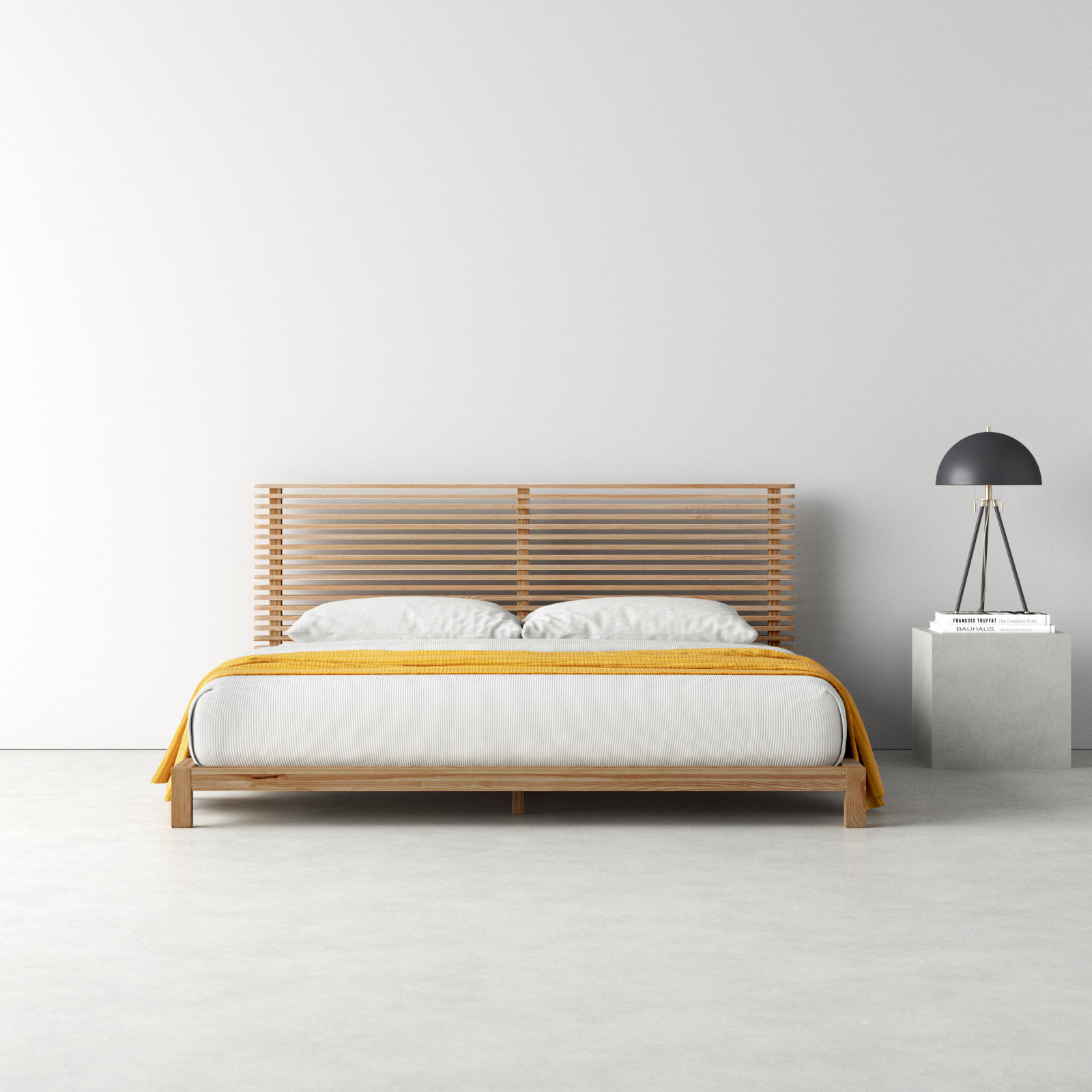 Finnian Solid Wood Bed, King, Light Oak