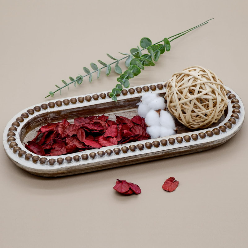 Wood Serving Tray, Wooden Bead Decorative Tray, Natural Wood