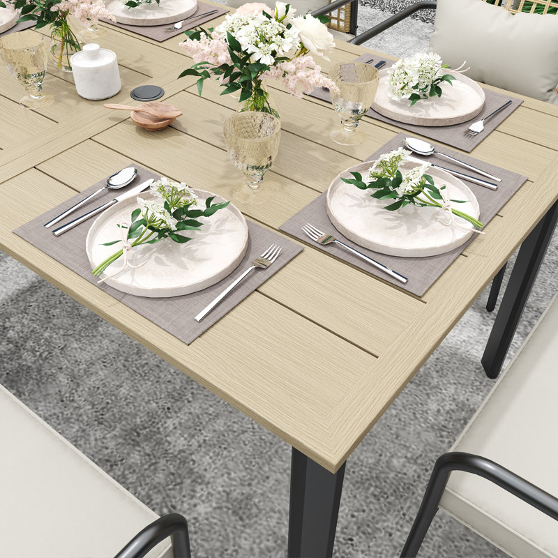 Ensemble repas extérieur pour 6 personnes avec coussins, Brun