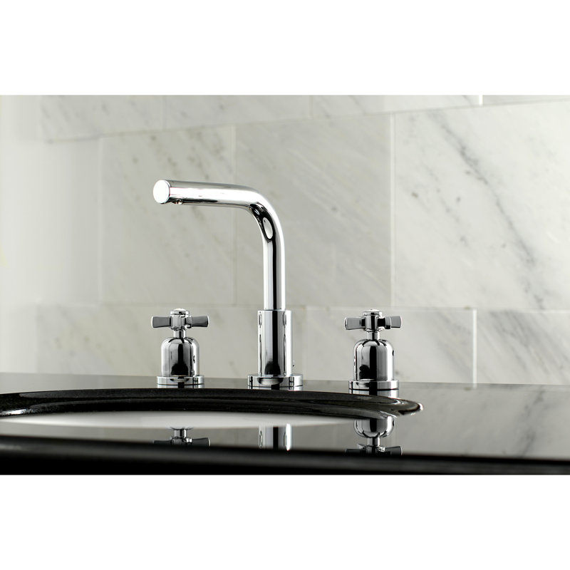 Kingston Brass Millennium Two-Handle 3-Hole Deck Mount Widespread Bathroom Faucet with Brass Pop-Up Drain