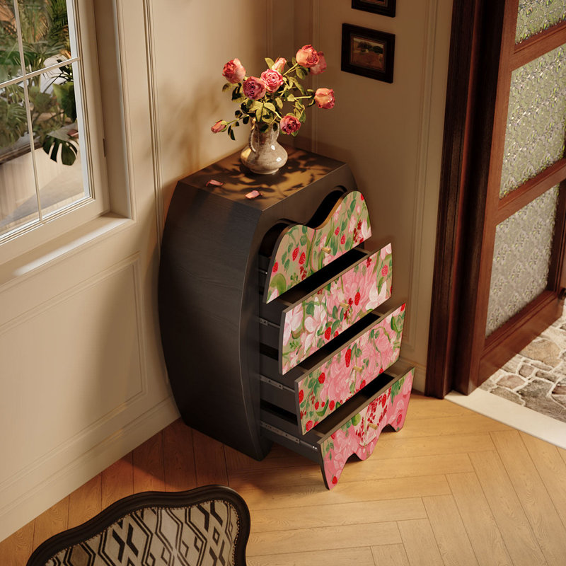 Armoire de rangement en bois massif à motif floral pour la maison