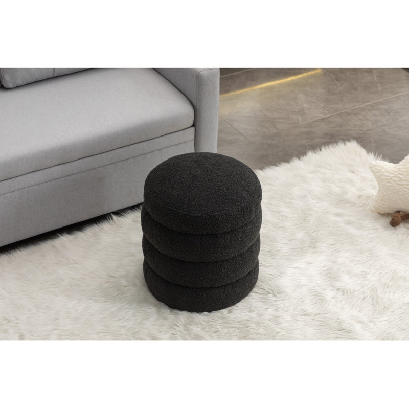 Solid + Manufactured Wood Accent Stool, Black Boucle