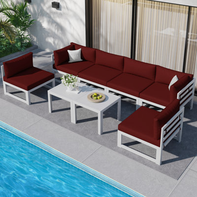 Ensemble de conversation modulaire d'extérieur en aluminium avec coussins et table basse 8 pièces Gilemette