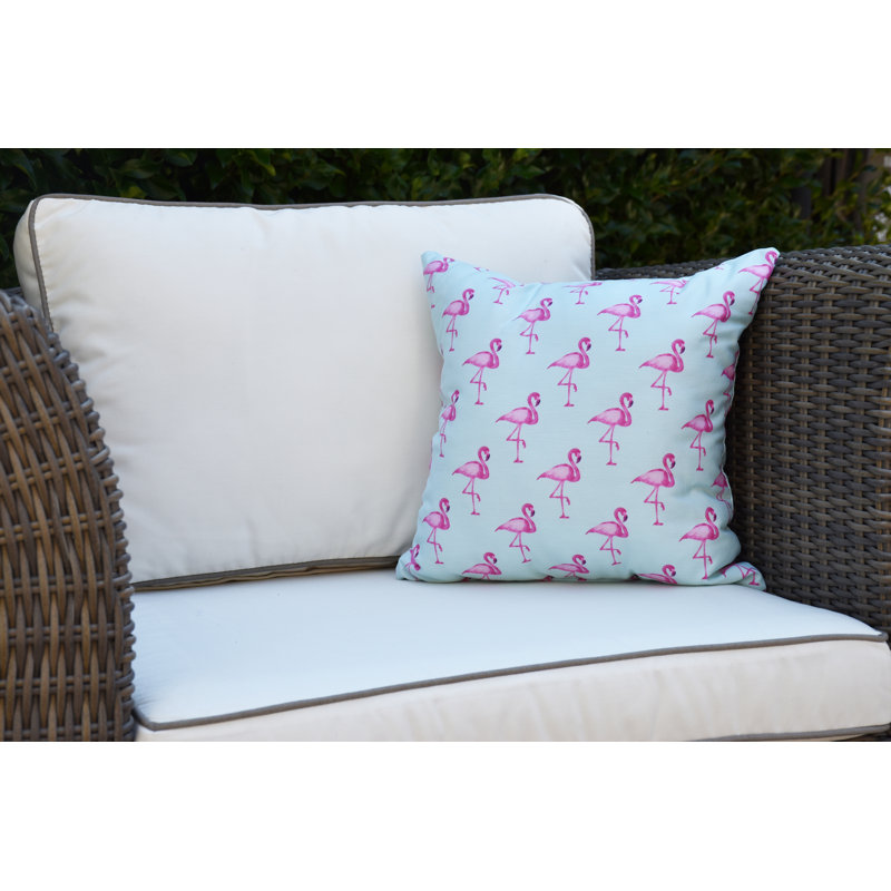 Palm Beach Flamingo Fanfare Multi Outdoor Square Pillow Cover & Insert, Aqua, 16" x 16"