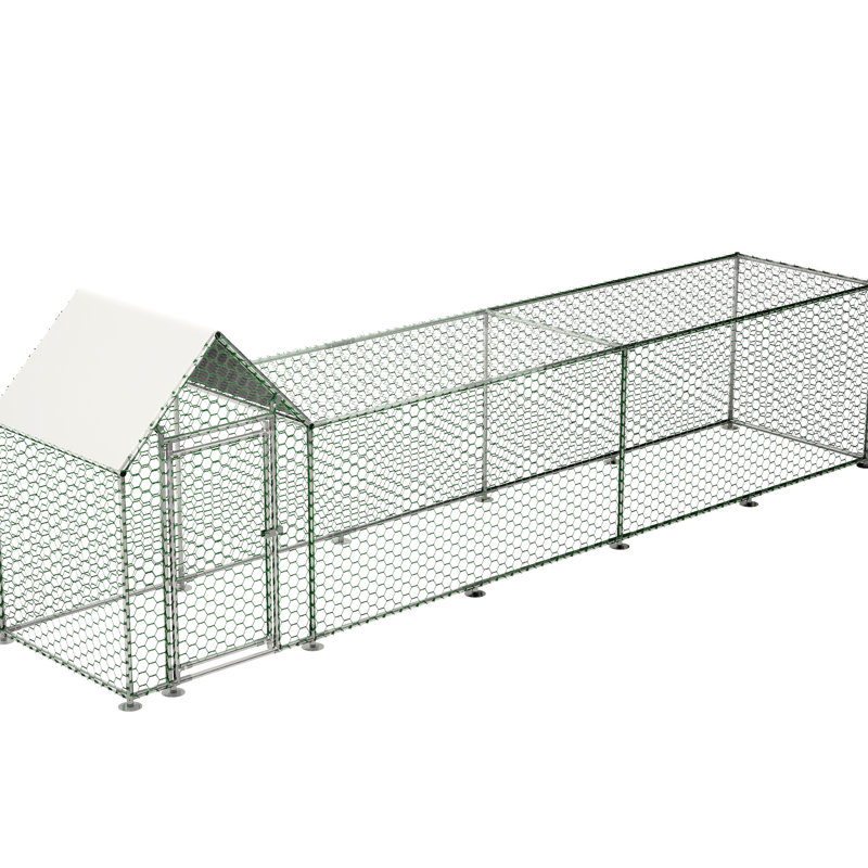 Grande cage à poulet en métal - acier robuste et treillis métallique revêtu, couvercle amovible pour toutes conditions météorologiques 16 x 3 pi poulailler avec porte d'entrée verrouillable