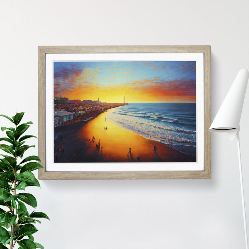 Evening Beach - Framed Print, 46cm H x 64cm W x 2cm D, Oak