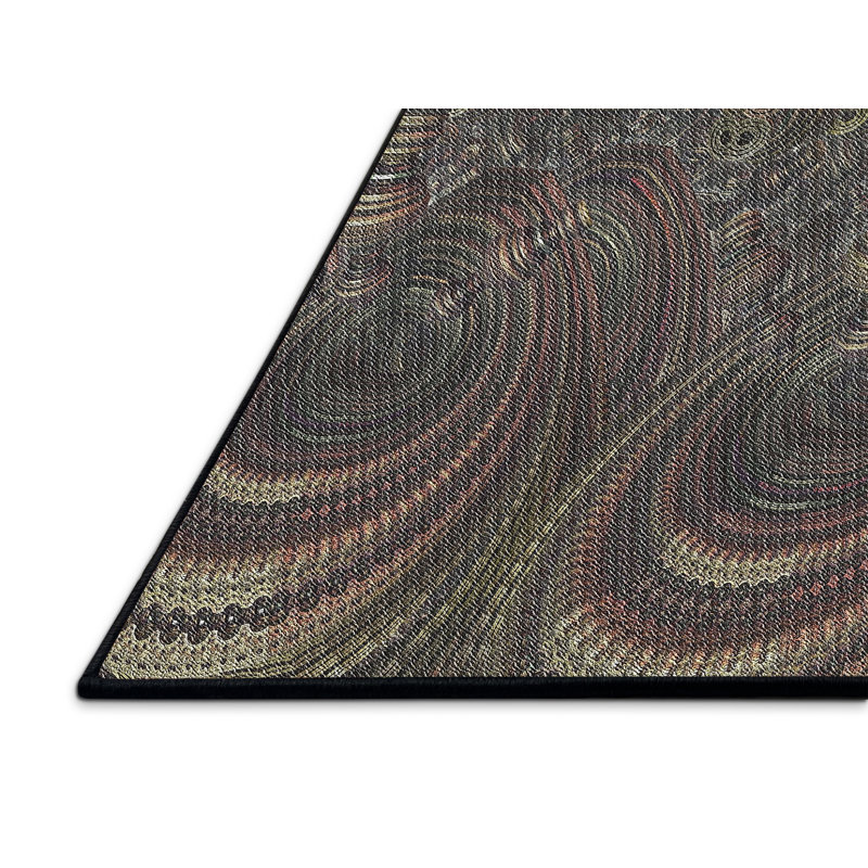 Tapis décoratif olive foncée abstraite, Rectangle 8 pi x 10 pi