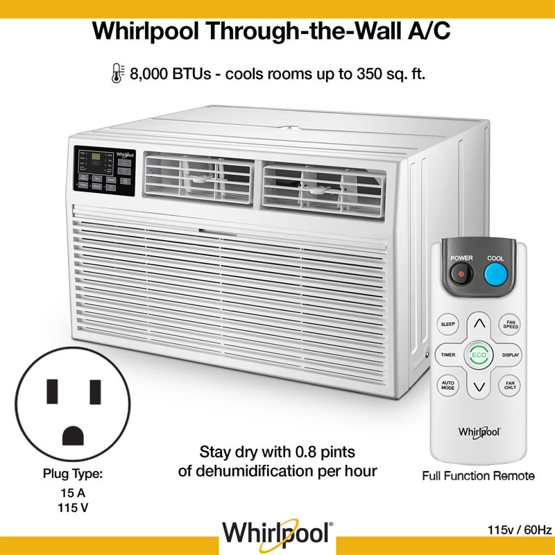 White 8000 BTU Through-the-Wall Air Conditioner with Remote Control