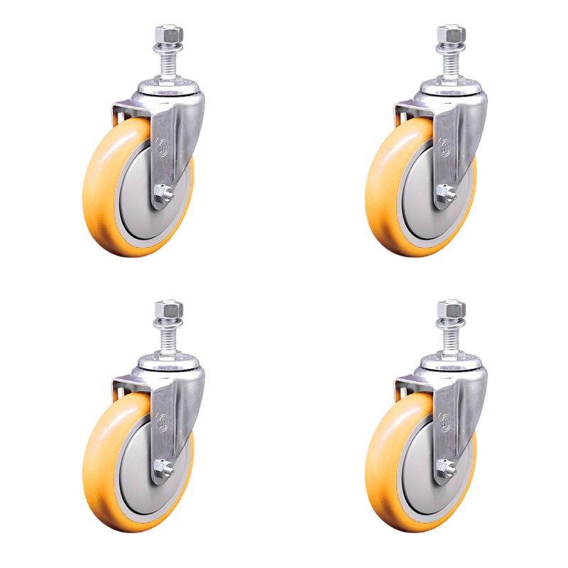 Ensemble de roulettes à tige filetée en polyuréthane 12 mm 2 freins SCC