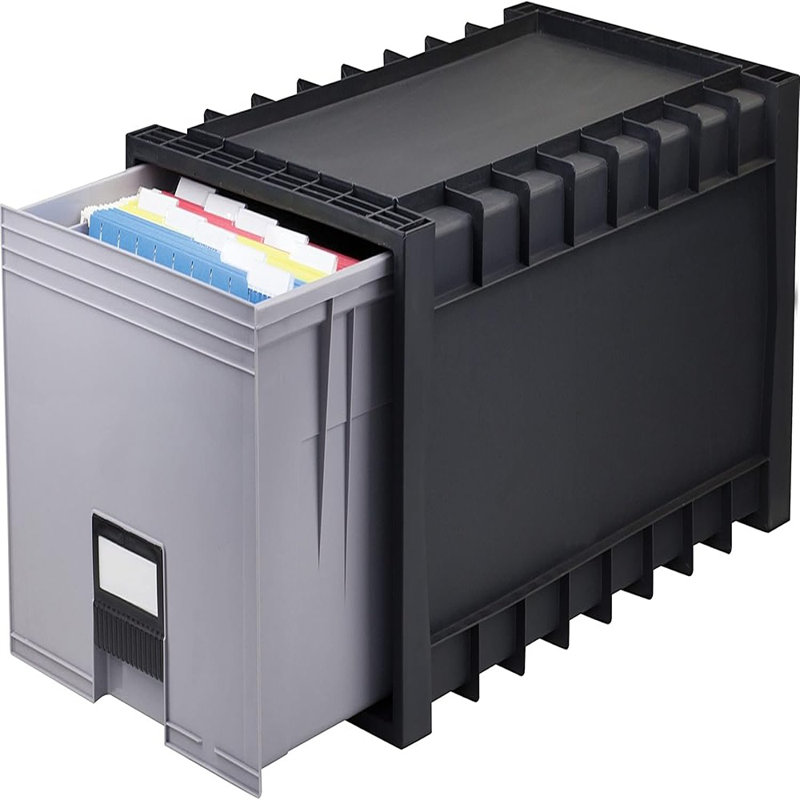 Paquet de 1 boîte de rangement pour dossiers d'archives - Organisateur de dossiers suspendus noir et gris