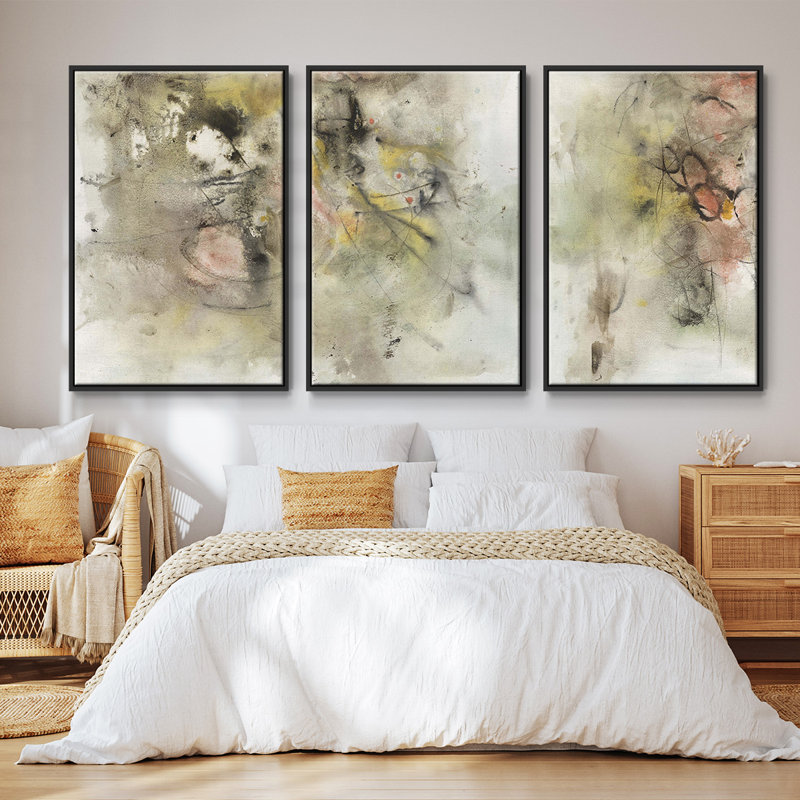 «Soft Inspiration I», ensemble de 3 toiles encadrées, H 27 po x l 54 po, Noir