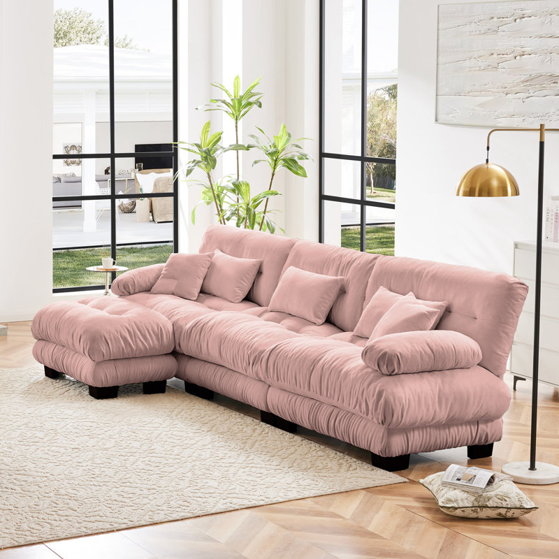 Canapé modulaire Rudy Boneless, Chenille rose, H 35,4 po x l 133,8 po x P 36 po