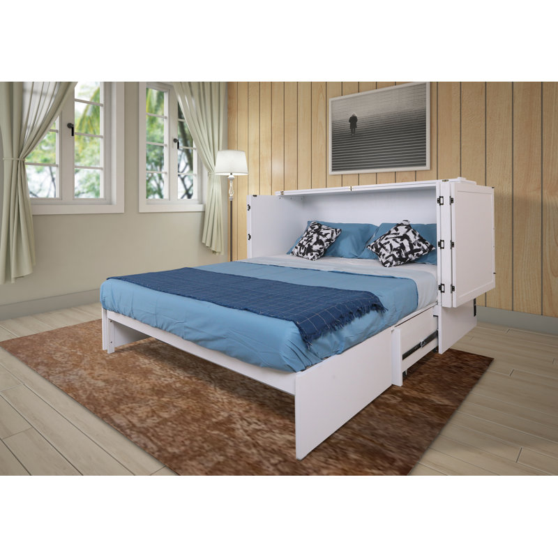 Lit plateforme escamotable avec rangement et matelas Kaneshiro, Blanc, Grand