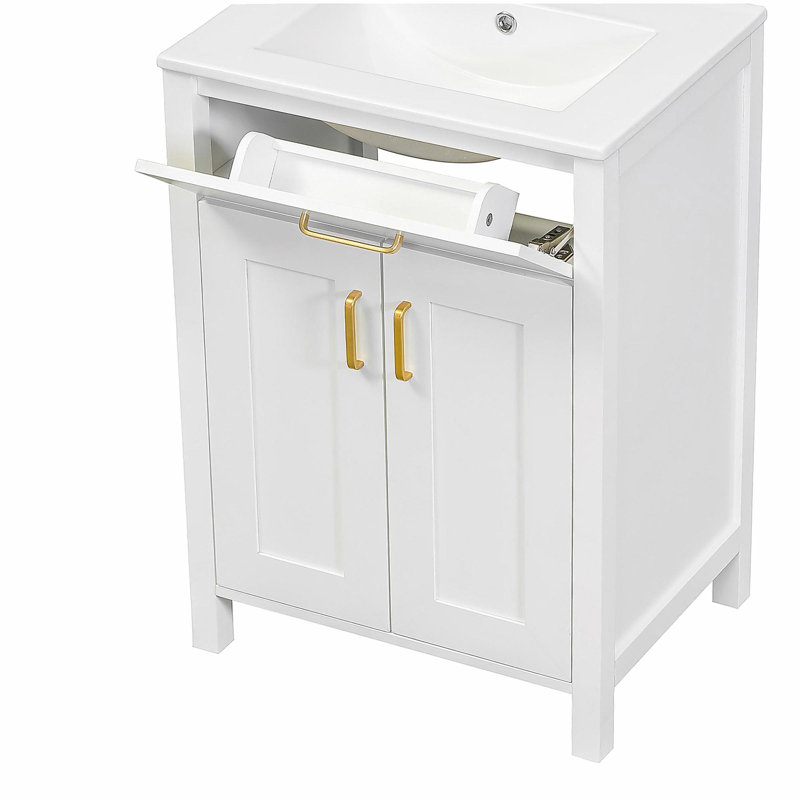 Ensemble de meuble-lavabo de 24 po avec lavabo en céramique, meuble-lavabo peu encombrant - l 24 po x P 18 po x H 34 po, 2 portes à fermeture douce