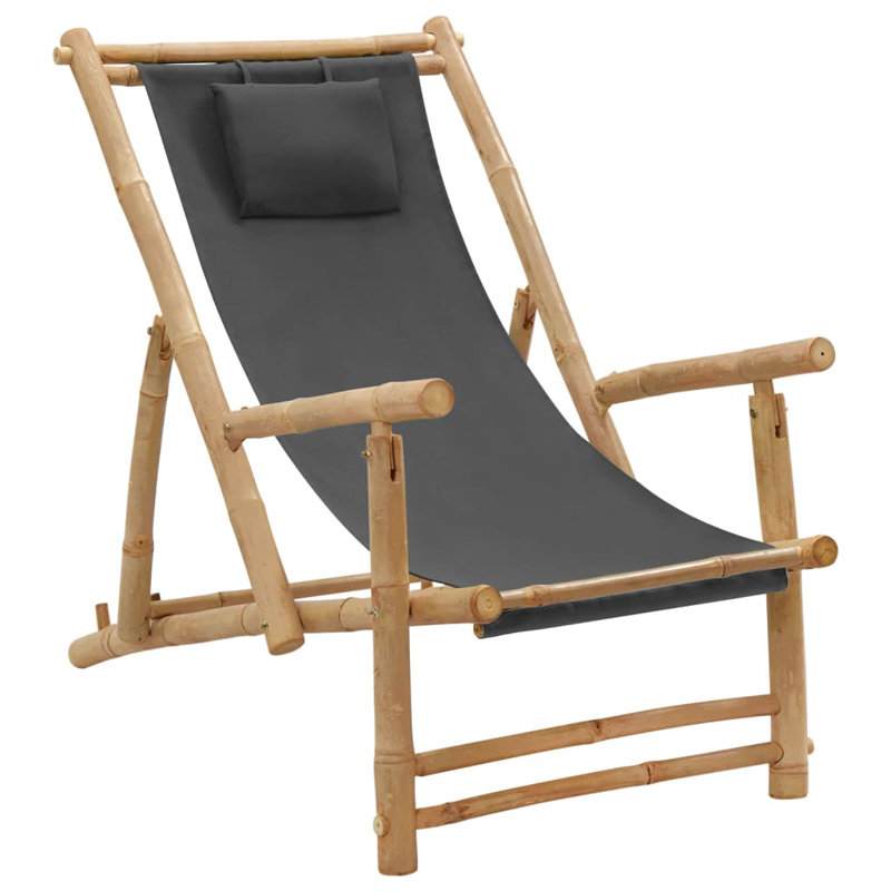 Minonk 106cm Long Reclining Bamboo Single Chaise, Dark Grey