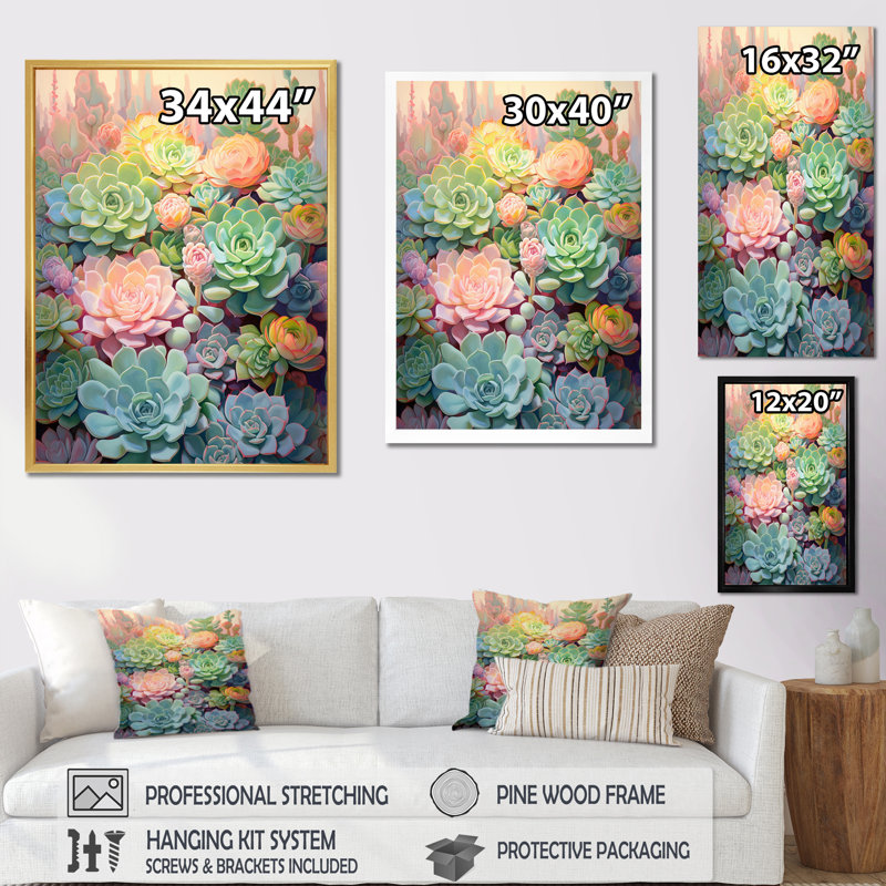 «Chervil Green Succulents Dreams», reproduction sur toile, H 44 po x l 34 po x P 1,5 po, Cadre naturel flottant