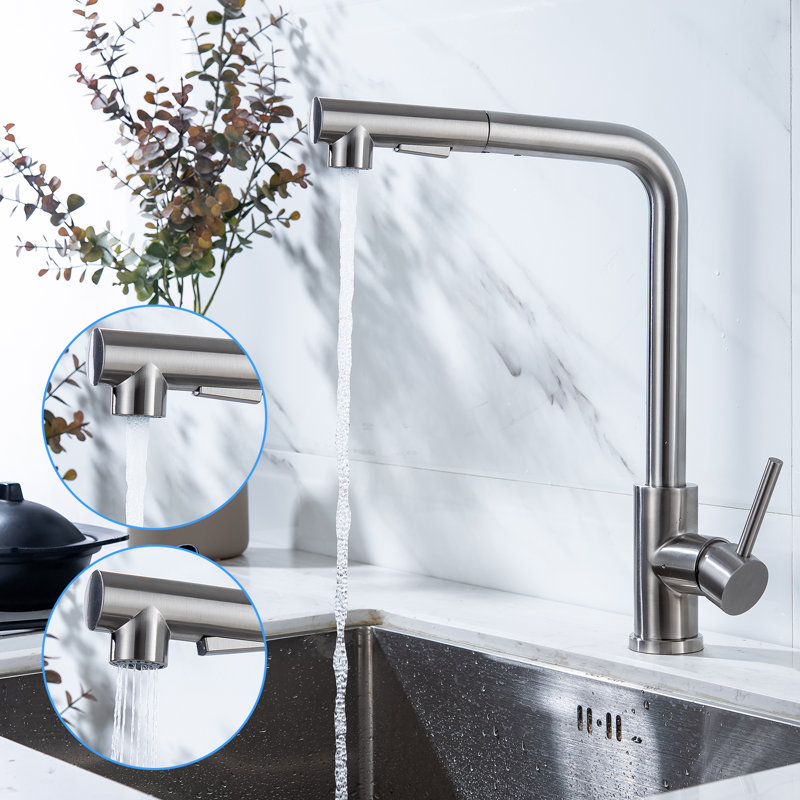 Belfry Bathroom Haaken Pull Out Kitchen Faucet, Silver