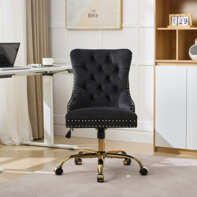 Chaise de bureau, fauteuil de bureau rembourré en velours capitonné moderne