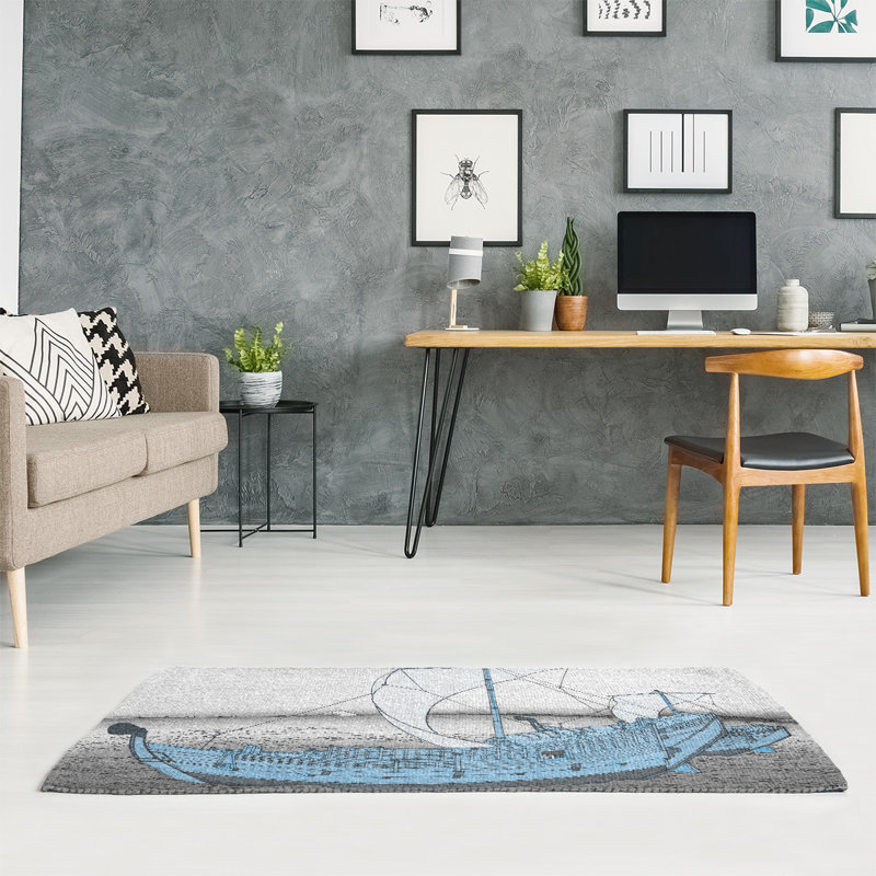 Tapis bleu/gris kazusa sea route, Rectangle 2 pi x 3 pi