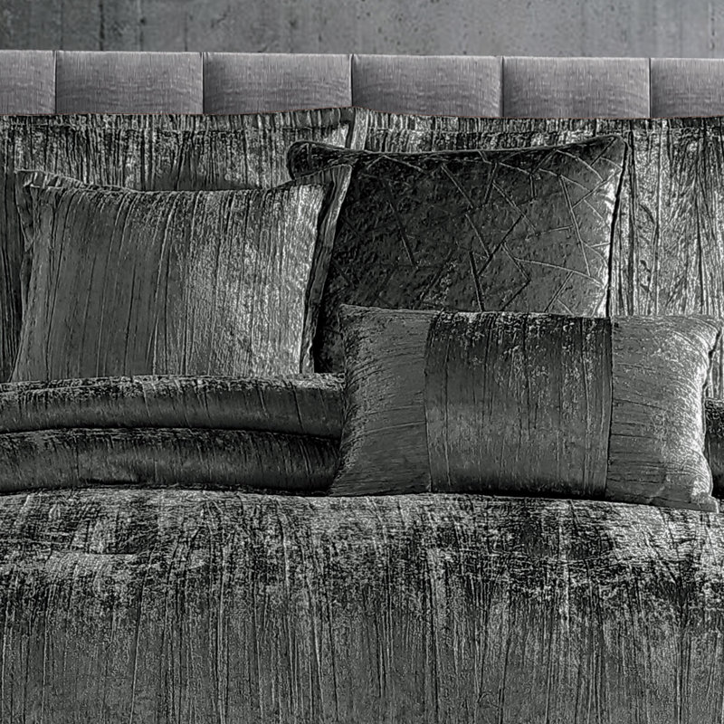 Turin Crinkle, King Comforter + 6 Additional Pieces, Charcoal