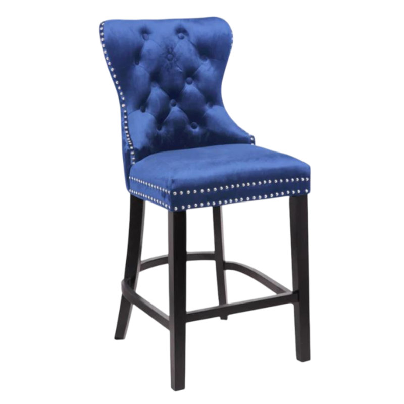 Grand tabouret en velours, Bleu