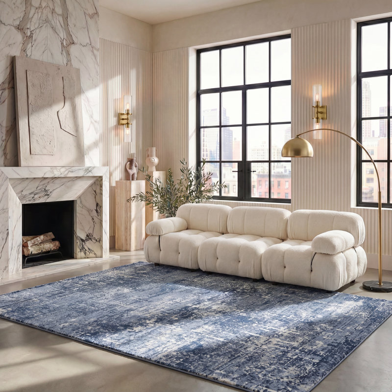 Tapis abstrait Grandview 700 Performance, Dark Blue/Ivory, Rectangulaire 8 pi x 10 pi