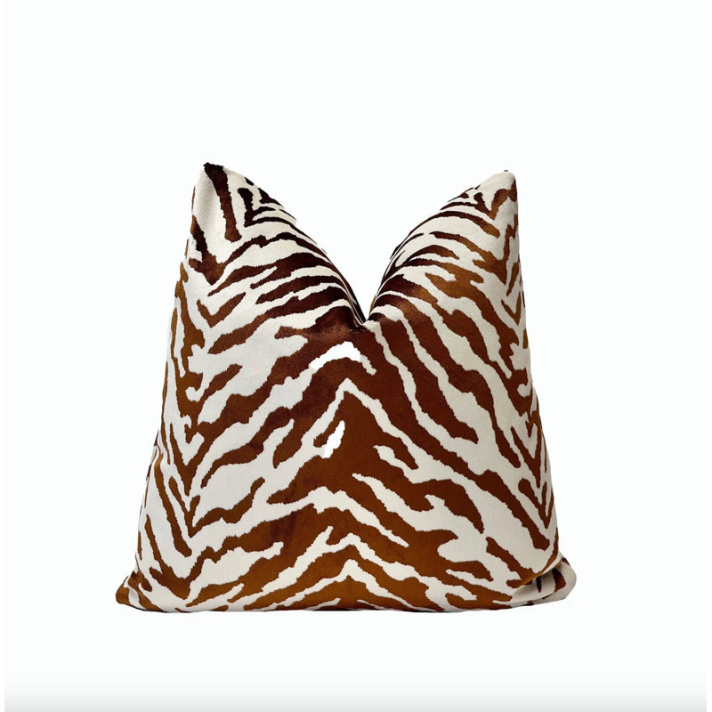 Velvet Zebra Print Throw Pillow Cover, 20"H x 20"W, Copper Animal Print