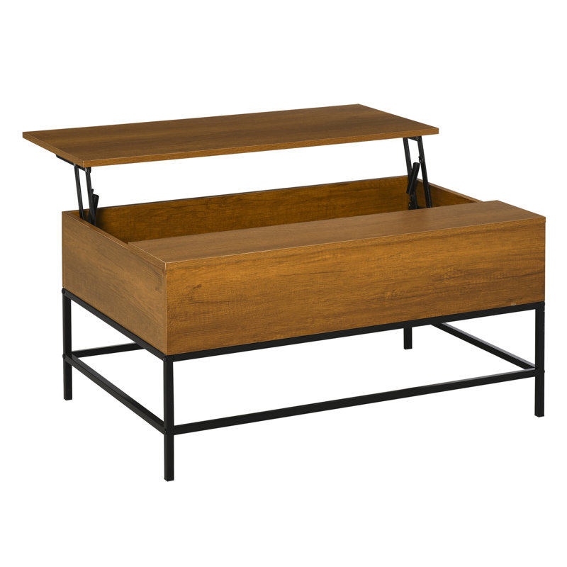 Table basse relevable avec compartiment de rangement dissimulé, Brun, Bois