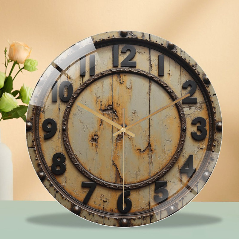 Horloge murale vintage rétro avec finition vieillie - horloge murale moderne en verre 12 po