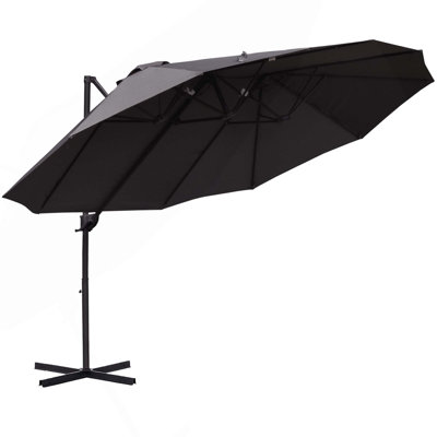 14Ft Patio Umbrella Double-Sided Outdoor Market Extra Large Umbrella With Crank, Cross Base For Deck, Lawn, Backyard And Pool