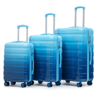 20"/24"/28" 3 Pcs/Set In PC Spinner Wheel Luggage, Carry On Suitcase, With Gradient Color And Combination Lock(Navy+Light Blue)