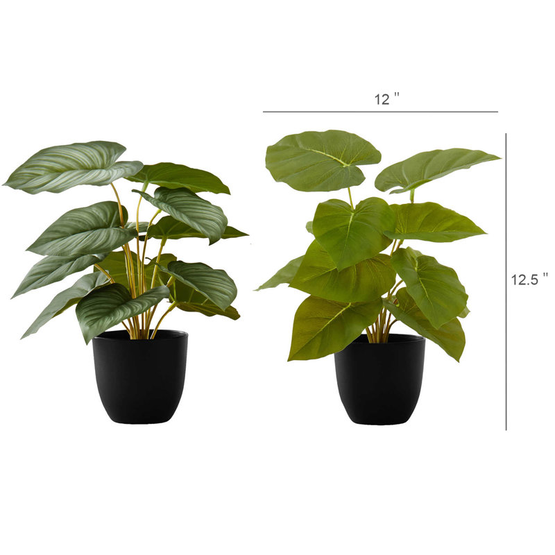 Ensemble de 2 plantes artificielles Epipremnum, 33 cm de hauteur, fausse verdure en pot, décoration de table intérieure avec pots noirs